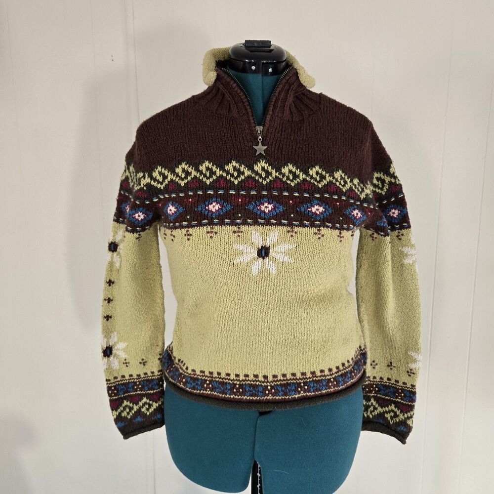 Planet Earth Sweaters Women's Medium Knit Sweater Hand Loomed Peru 100%‎ Cotton